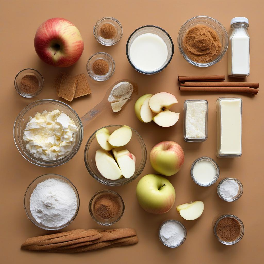 Items needed to answer the question, How do I make a stuffed French Toast with apple cinnamon filling. Items include:  Apples  Brown sugar  Cinnamon  Nutmeg  Slices of bread  Cream cheese  Eggs  Milk  Vanilla extract  Butter  Powdered sugar