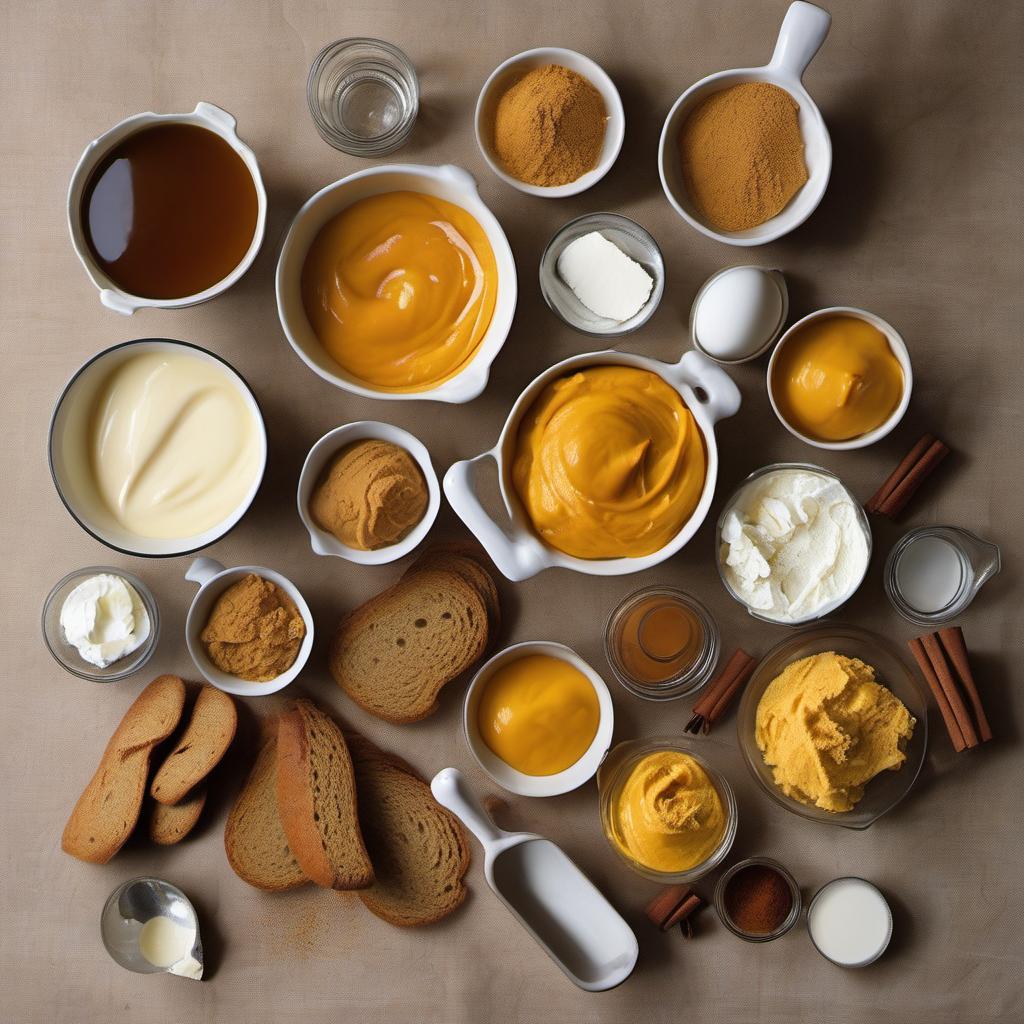 Items needed to answer the question, How do I prepare a pumpkin and cream cheese stuffed French Toast. Items include:  pumpkin puree  cream cheese  brown sugar  ground cinnamon  vanilla extract  eggs  milk  bread slices  butter  maple syrup  powdered sugar