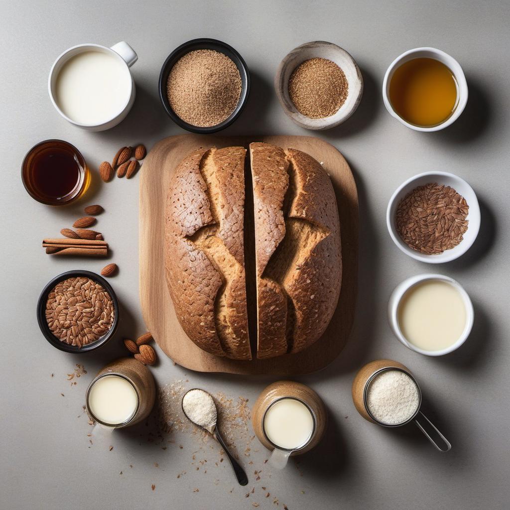 Items needed to answer the question, How do I make a vegan French Toast Casserole. Items include:  Vegan bread  Almond milk  Maple syrup  Ground flaxseed  Water  Vanilla extract  Cinnamon  Salt