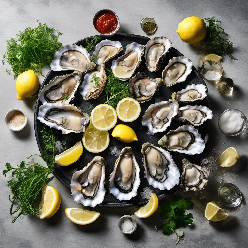 Items needed to answer the question, How do I create a dazzling Oyster Platter on a budget. Items include:  Oysters  Lemon  Hot sauce  Fresh herbs (cilantro or parsley)  Horseradish  Chili flakes  Crushed ice