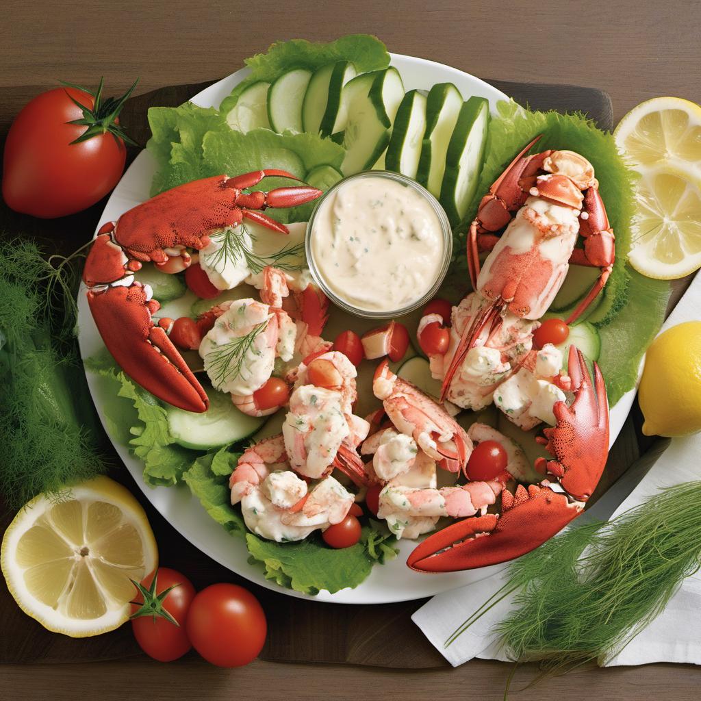 Items needed to answer the question, How do I serve a Lobster Roll in style. Items include:  Lobster meat  Mayonnaise  Lemon juice  Fresh dill  Salt  Pepper  Rolls  Butter  Lettuce  Tomatoes  Cucumbers  Lemon wedges