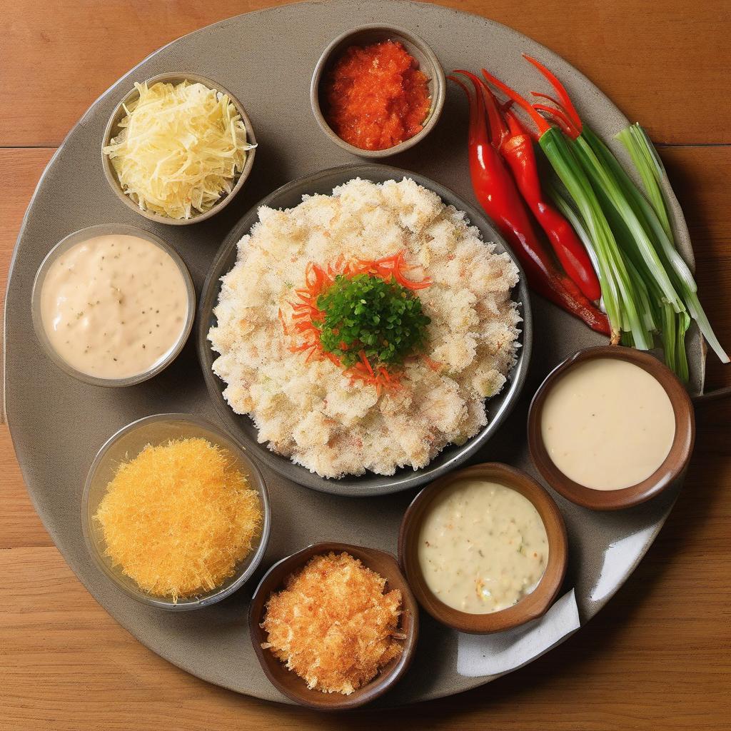 Items needed to answer the question, How do I assemble a delightful Crab Cake. Items include:  Crab Meat  Mayonnaise  Panko Breadcrumbs  Red Bell Pepper  Green Onions  Dijon Mustard  Worcestershire Sauce  Old Bay Seasoning  Salt  Black Pepper  Vegetable Oil