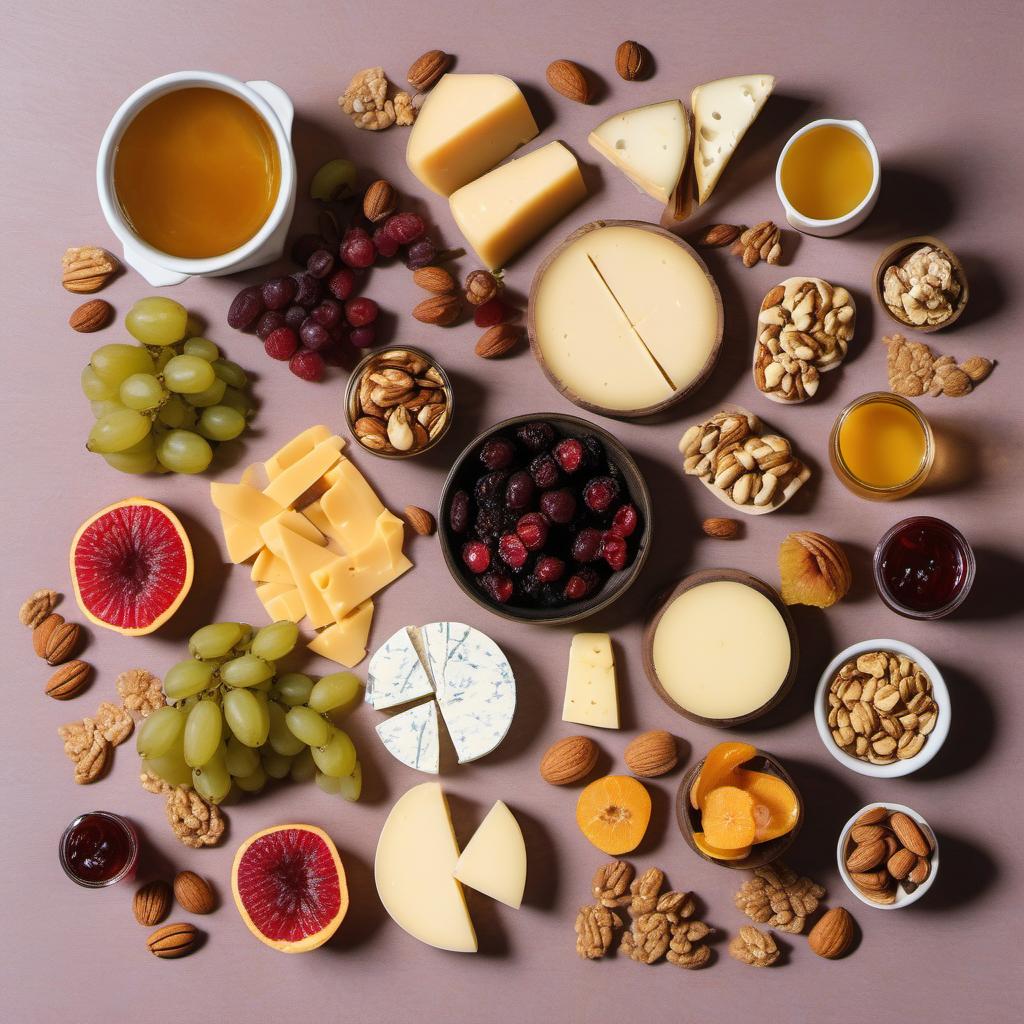 Items needed to answer the question, How do I add a touch of sweetness to my vegan cheese plate. Items include:  Vegan Cheese  Fresh Fruits  Dried Fruits  Nut Assortment  Fruit Preserves  Maple Syrup or Agave Nectar