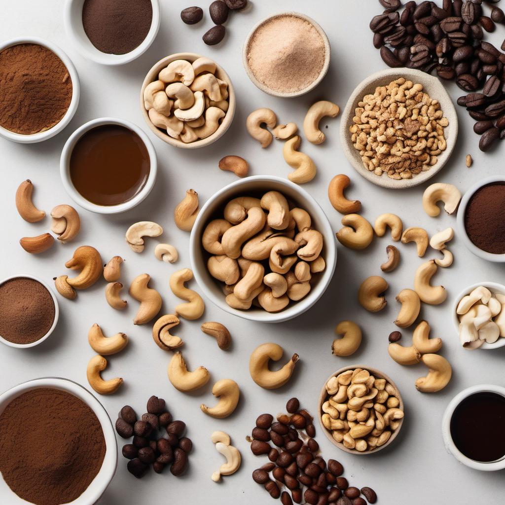 Items needed to answer the question, How do I make Vegan Tiramisu truffles. Items include:  Cashews  Maple Syrup  Coconut Oil  Instant Coffee  Cocoa Powder  Salt
