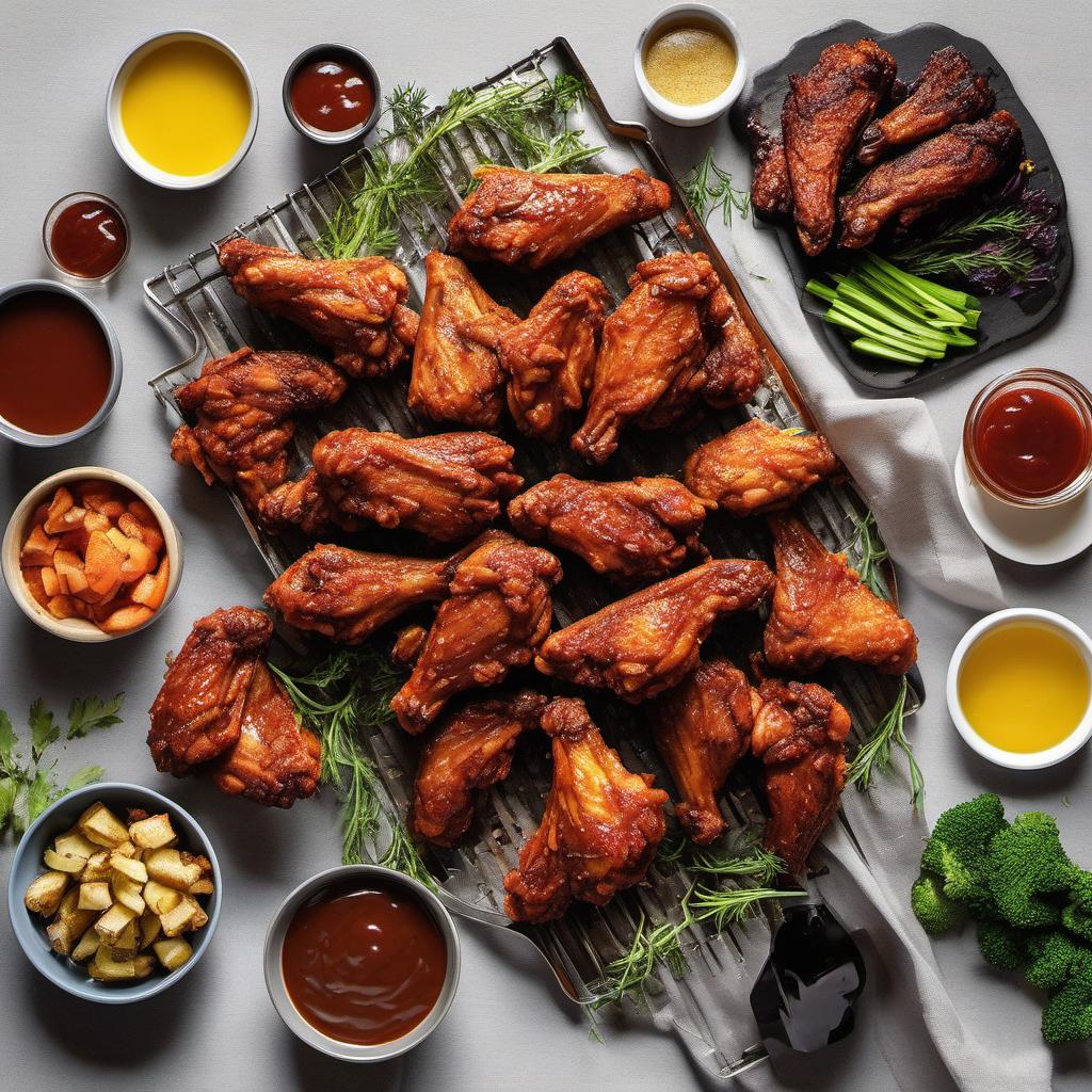 Items needed to answer the question, How do I grill perfectly tender vegan BBQ wings. Items include:  Vegan wings  Vegetable oil  Vegan BBQ sauce  Garnish
