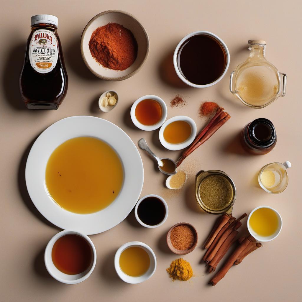 Items needed to answer the question, How do I create a tangy glaze for vegan BBQ wings. Items include:  soy sauce  maple syrup  apple cider vinegar  dijon mustard  garlic powder  smoked paprika  cayenne pepper