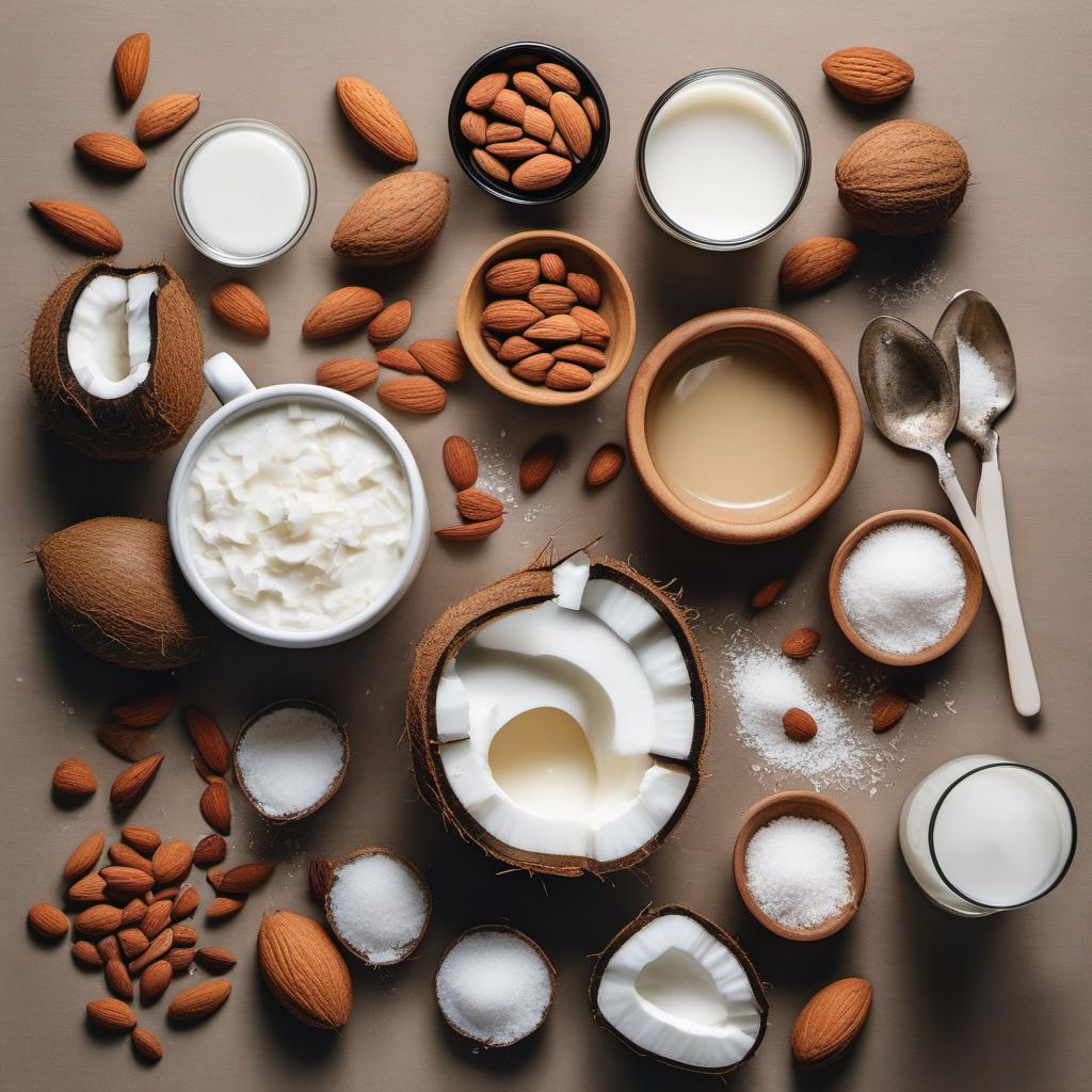 Items needed to answer the question, How do I add a crunchy twist to Vegan Crème Brûlée. Items include:  Coconut cream  Almond milk  Sugar  Vanilla extract