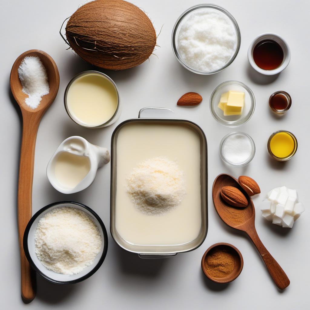 Items needed to answer the question, How do I make Vegan Crème Brûlée in under 30 minutes. Items include:  coconut milk  cornstarch  granulated sugar  vanilla extract  vegan butter  almond extract