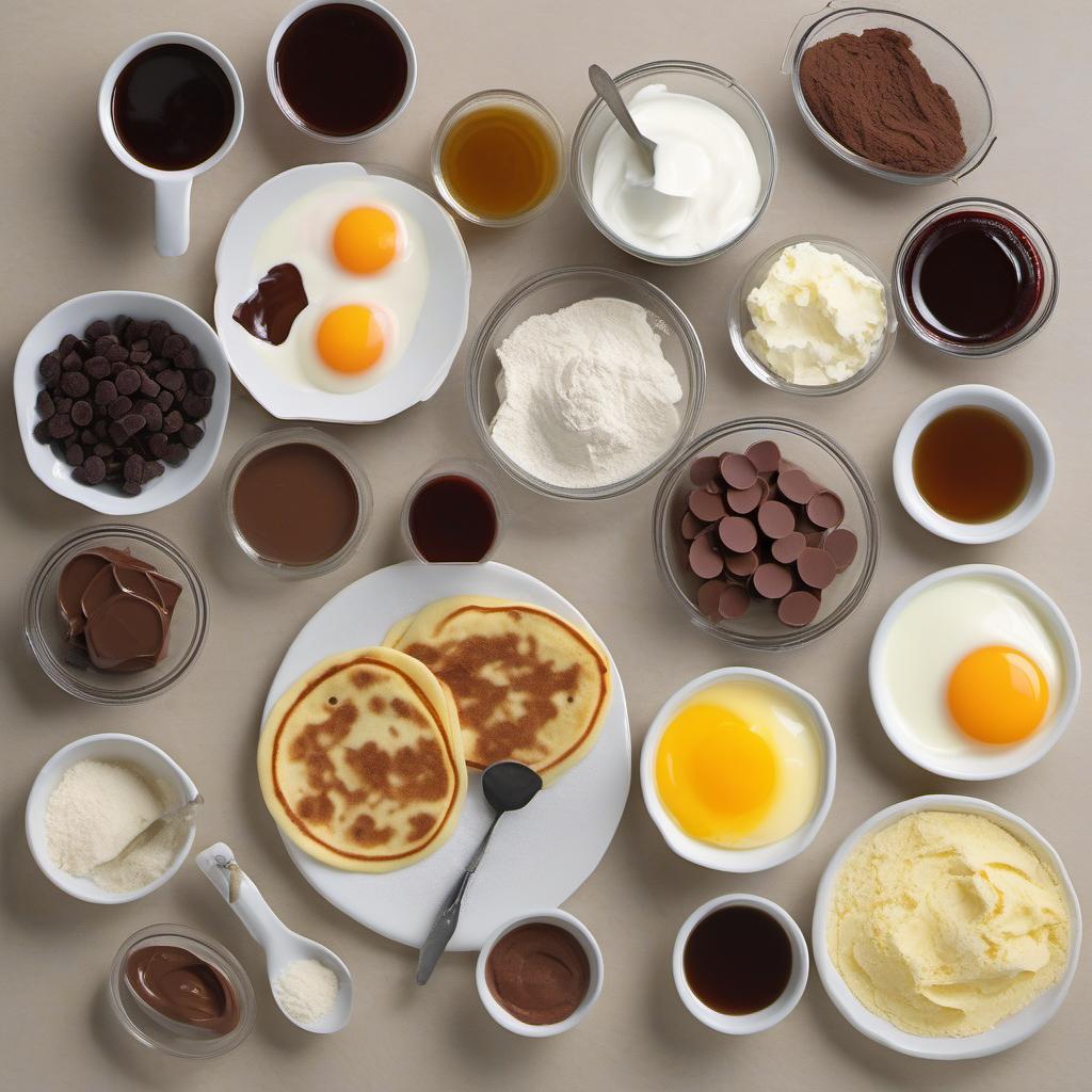 Items needed to answer the question, How do I make heart-shaped pancakes with a surprise filling. Items include:  All-Purpose Flour  Sugar  Baking Powder  Salt  Milk  Egg  Butter  Vanilla Extract  Filling of Choice (e.g., chocolate chips, Nutella, fruit preserves)  Favorite Pancake Toppings