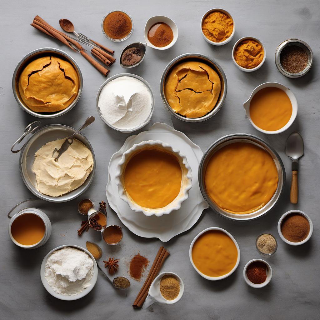 Items needed to answer the question, How do I make a Thanksgiving Pumpkin Pie Art. Items include:  Pie Crust  Canned Pumpkin Puree  Sugar  Spices (cinnamon, nutmeg, cloves)  Eggs  Evaporated Milk