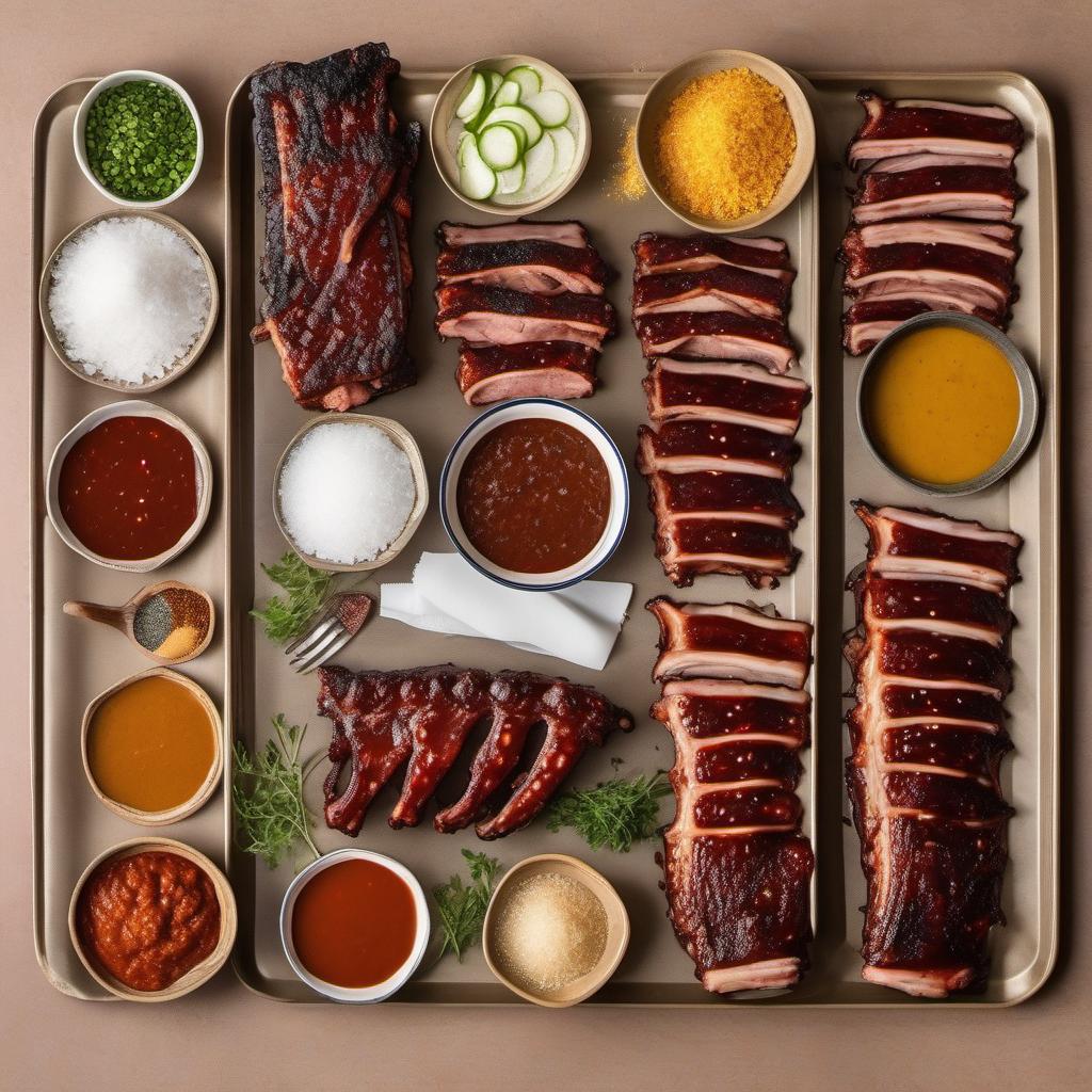 Items needed to answer the question, How do I make succulent grilled ribs. Items include:  Rack of Ribs  Barbecue Sauce  Salt  Pepper