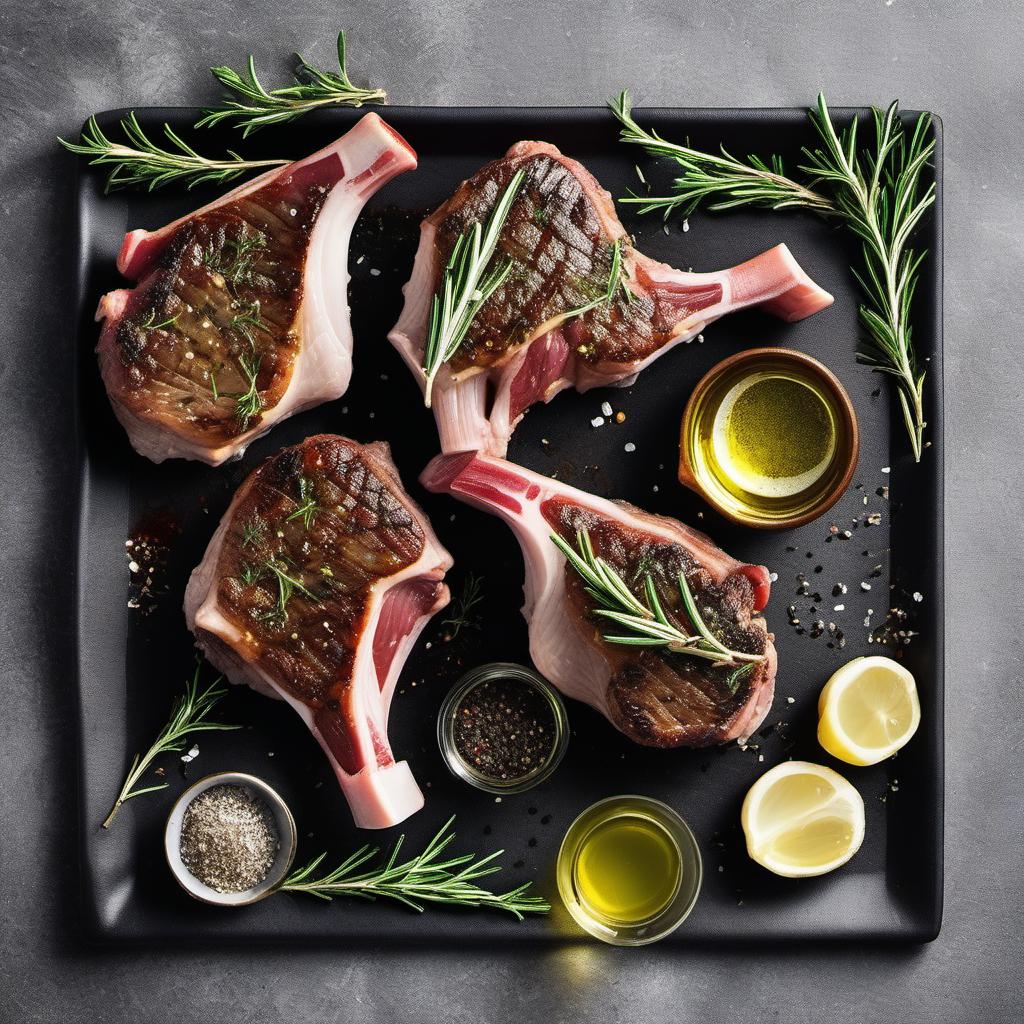 Items needed to answer the question, How do I cook tender and flavorful herb-marinated lamb chops. Items include:  lamb chops  olive oil  garlic cloves  fresh rosemary  fresh thyme  salt  black pepper
