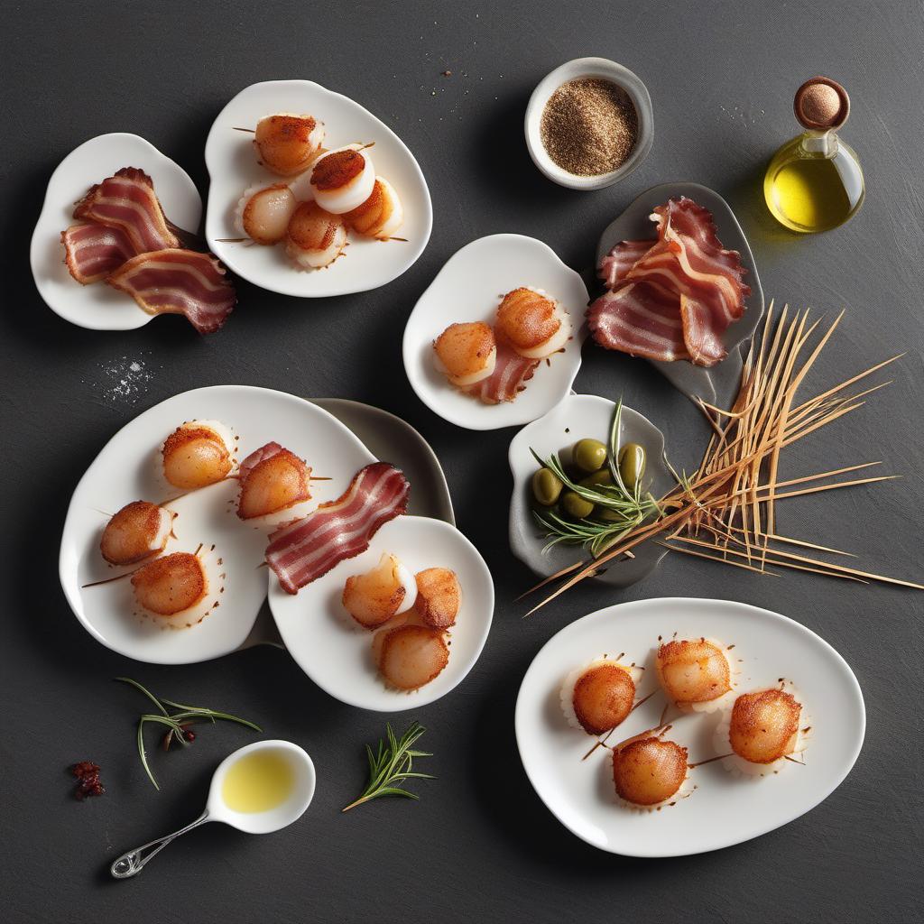 Items needed to answer the question, How do I prepare Bacon-Wrapped Scallops. Items include:  Scallops  Bacon strips  Toothpicks  Olive oil  Salt  Pepper