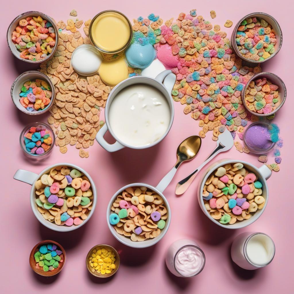 Items needed to answer the question, How do I create a Lucky Charms Cereal Milkshake. Items include:  Lucky Charms cereal  Vanilla ice cream  Milk  Vanilla extract  Whipped cream  Rainbow sprinkles