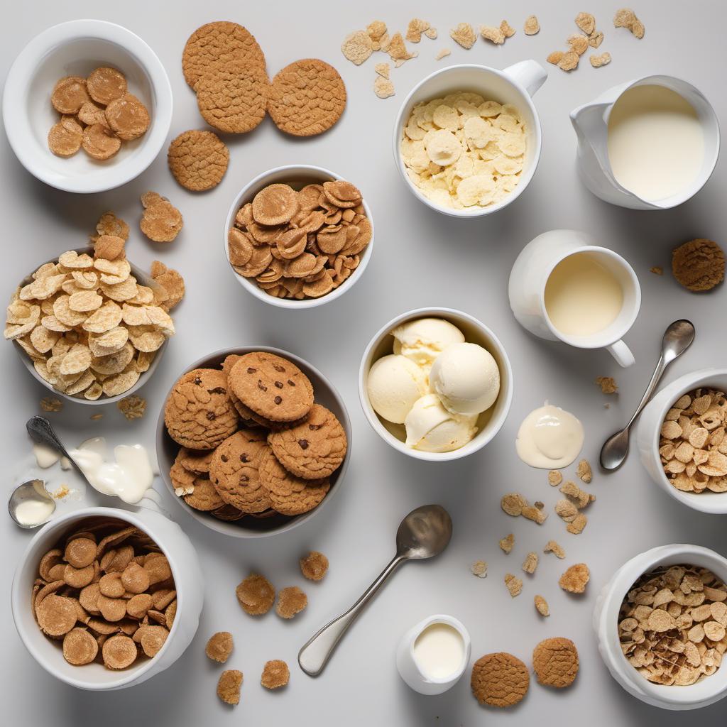 Items needed to answer the question, How do I whip up a Cookie Crisp Cereal Milkshake. Items include:  Vanilla ice cream  Milk  Cookie Crisp cereal