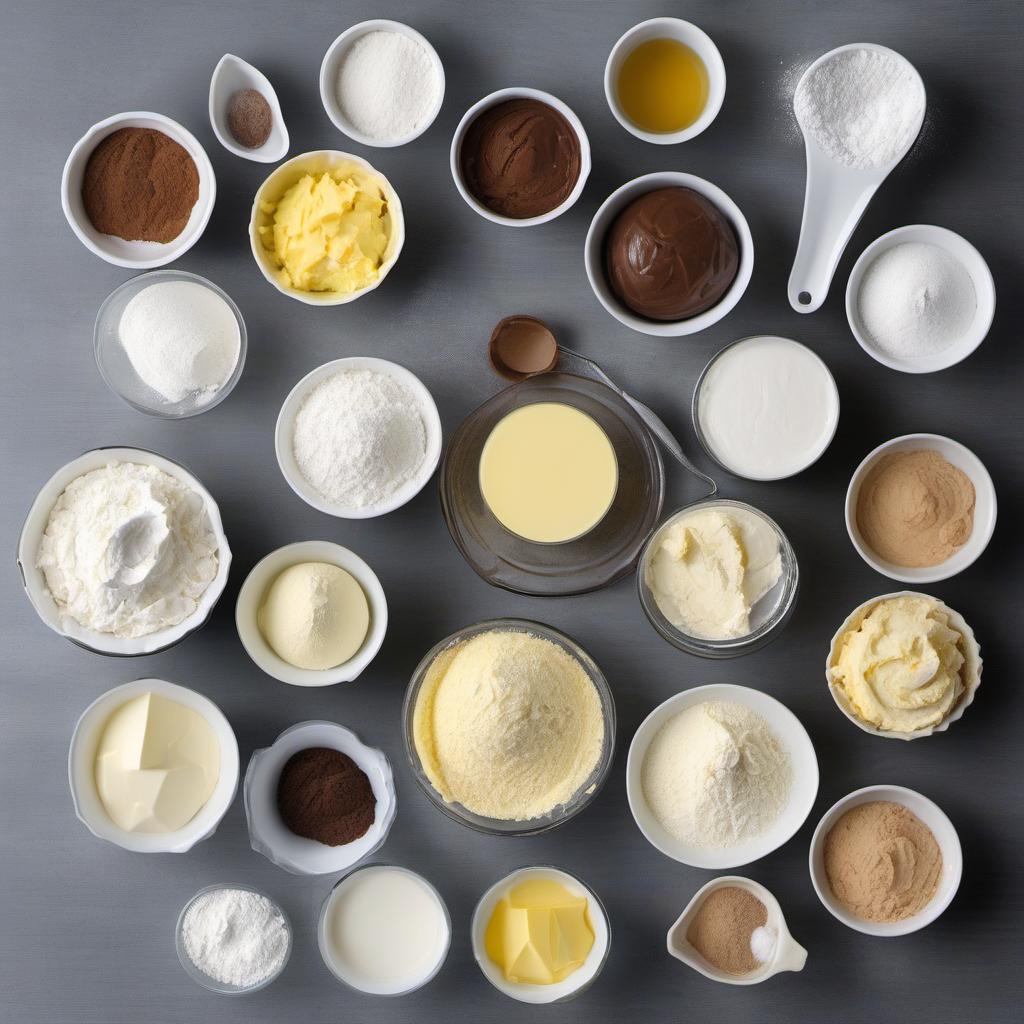 Items needed to answer the question, How do I create a Mermaid-Inspired Birthday Cake with Edible Glitter. Items include:  All-purpose flour  Sugar  Unsalted butter  Milk  Baking powder  Vanilla extract  Salt  Powdered sugar  Milk (for frosting)