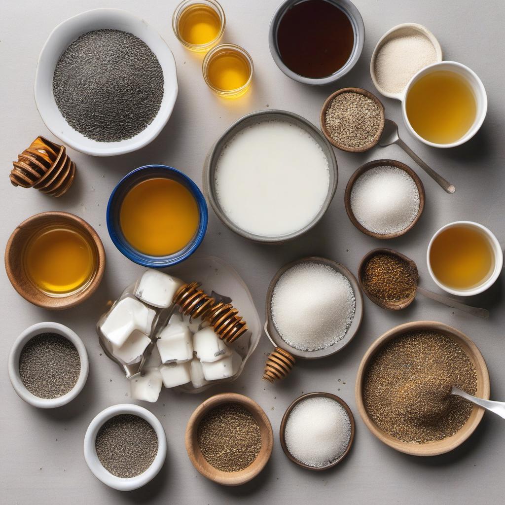 Items needed to answer the question, How do I make coconut chia pudding. Items include:  chia seeds  coconut milk  maple syrup or honey