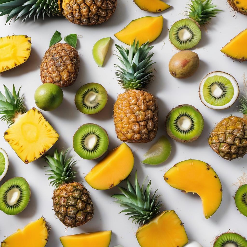 Items needed to answer the question, How do I make a Pineapple Paradise Fruit Salad. Items include:  pineapple  mangoes  kiwis  papayas  lime juice  honey  shredded coconut