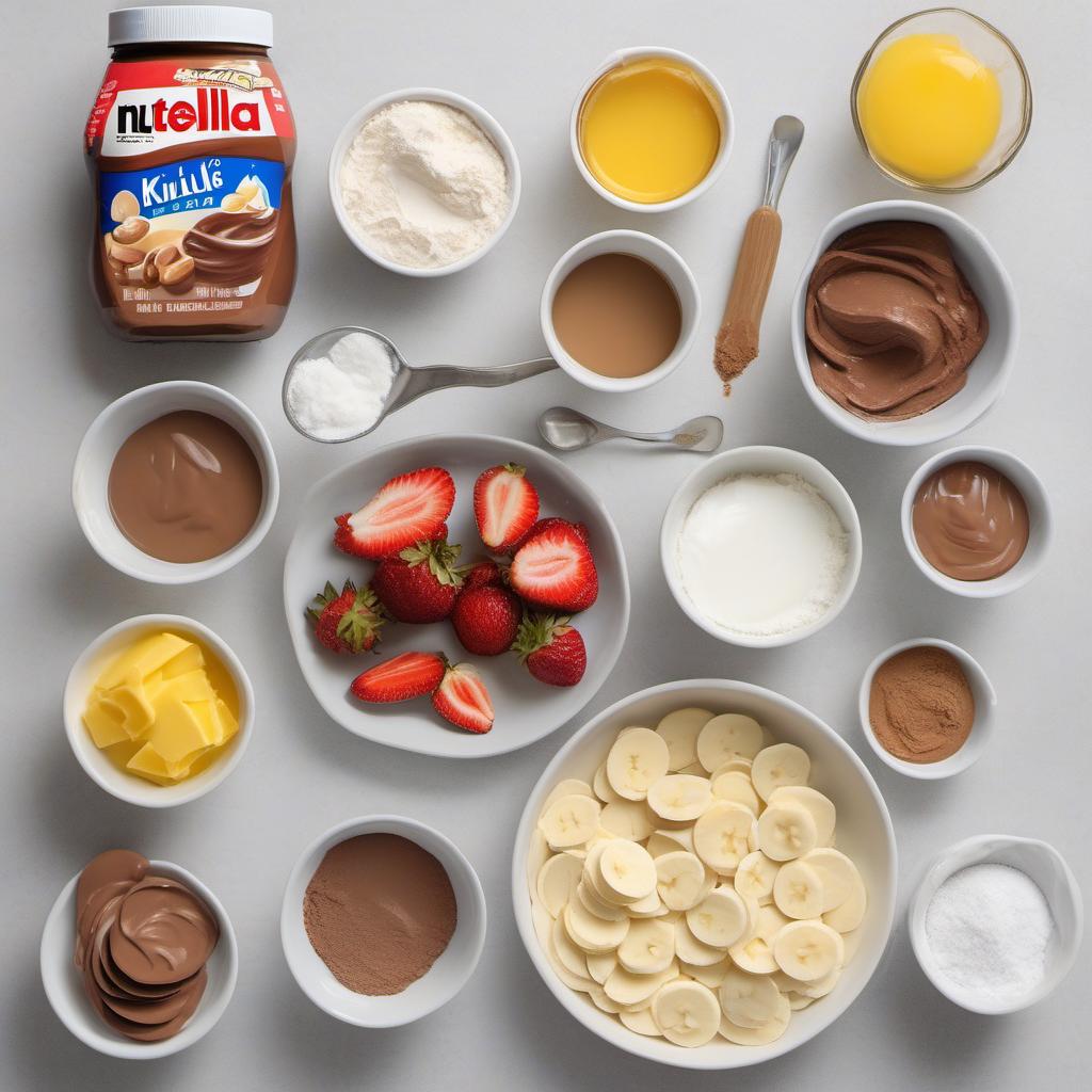 Items needed to answer the question, How do I make Palm Tree Pancake sandwiches. Items include:  all-purpose flour  sugar  baking powder  baking soda  salt  buttermilk  egg  butter  Nutella  peanut butter  banana  strawberry