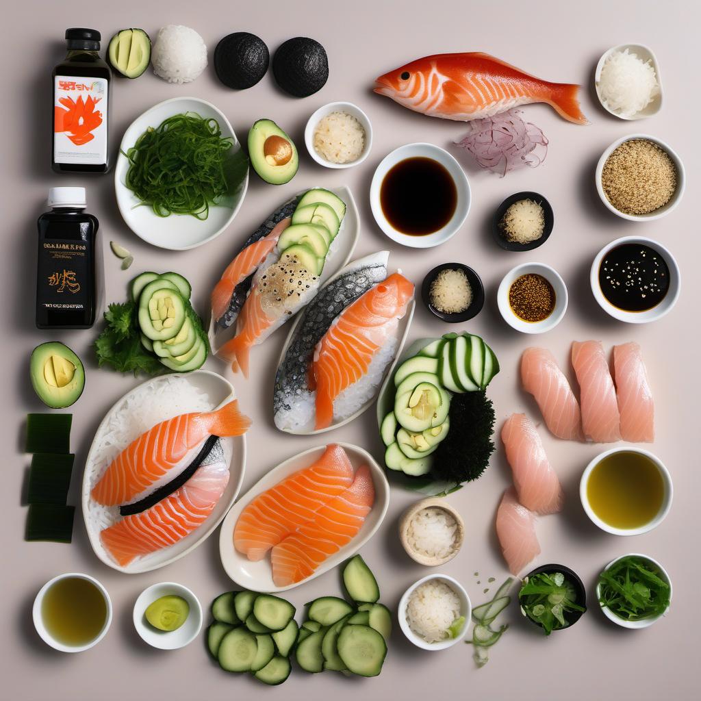 Items needed to answer the question, How do I assemble a visually stunning Hawaiian Poke Tower. Items include:  Fresh Fish  Sushi Rice  Soy Sauce  Sesame Oil  Sesame Seeds  Cucumbers  Avocado  Seaweed Salad