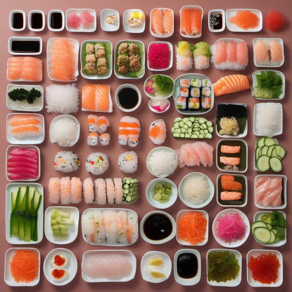 Items needed to answer the question, How do I serve a crowd with my Hawaiian Poke Tower. Items include:  sushi rice  assorted fish (e.g., tuna, salmon)  soy sauce  sesame oil  lime juice  toppings (e.g., avocado, cucumber, scallions, radishes)  sesame seeds  sriracha mayo