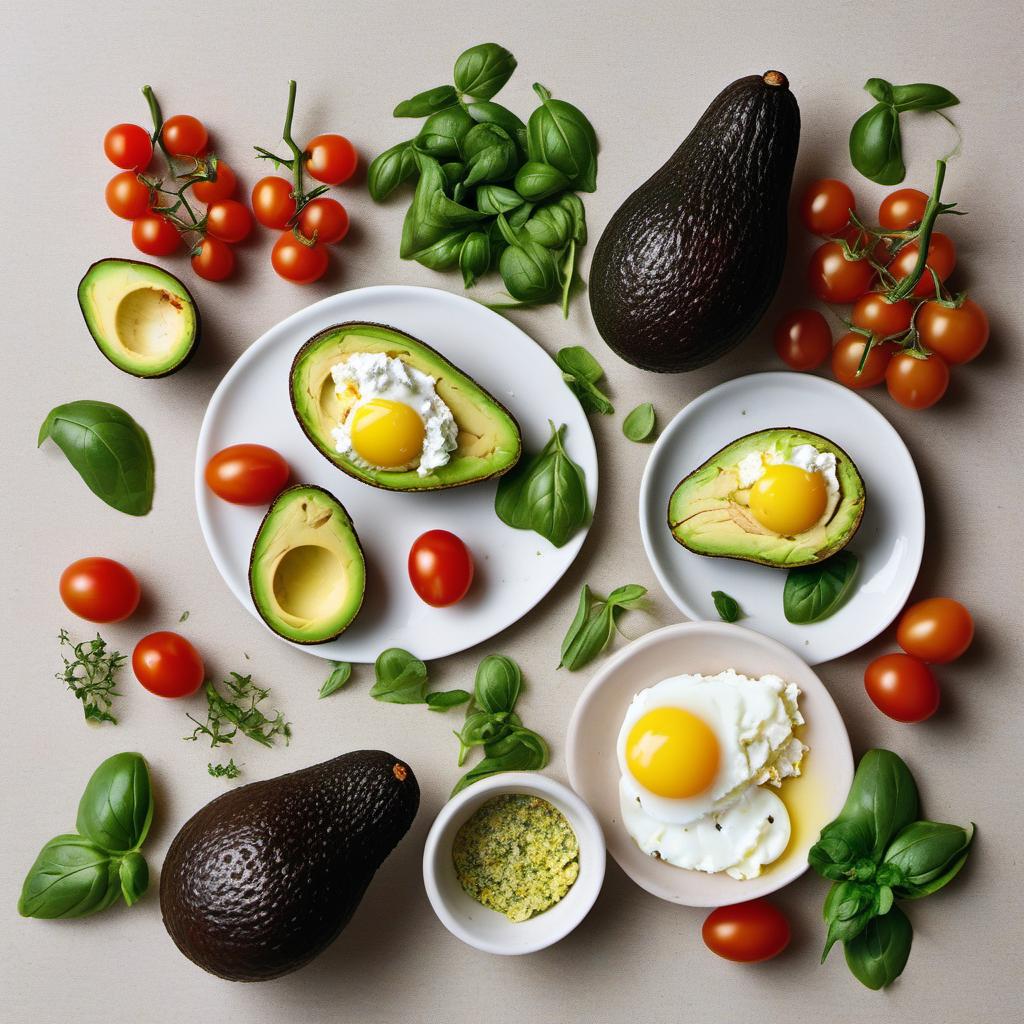 Items needed to answer the question, How do I make a Mediterranean-style Eggs in Avocado Boat. Items include:  Avocado  Eggs  Feta cheese  Cherry tomatoes  Fresh herbs (e.g., basil or parsley)  Olive oil  Lemon juice