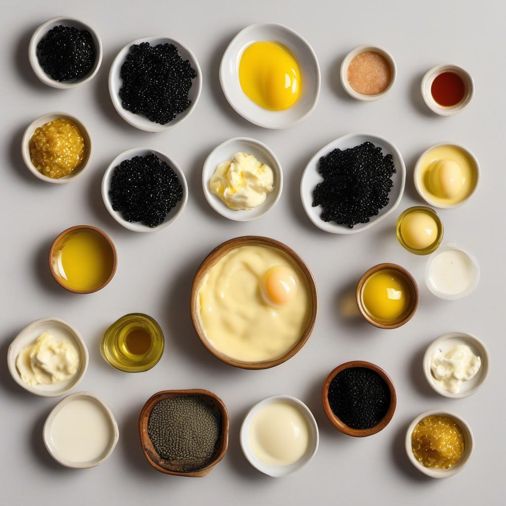 Items needed to answer the question, How do I make Caviar-topped Deviled Eggs. Items include:  Eggs  Mayonnaise  Dijon Mustard  Salt  Pepper  Caviar