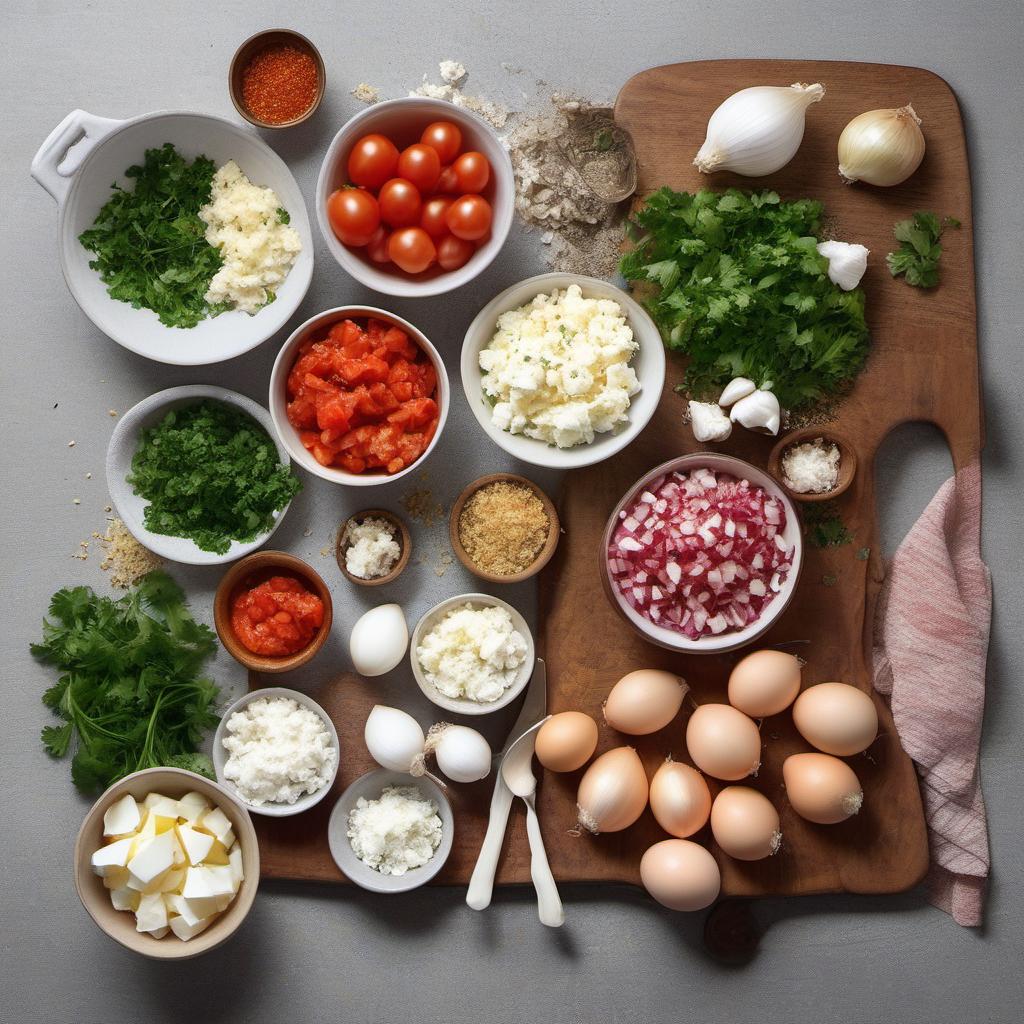 Items needed to answer the question, How do I make Shakshuka with Feta for a crowd. Items include:  Onion  Garlic  Paprika  Cumin  Red pepper flakes  Diced tomatoes  Eggs  Feta cheese  Fresh parsley