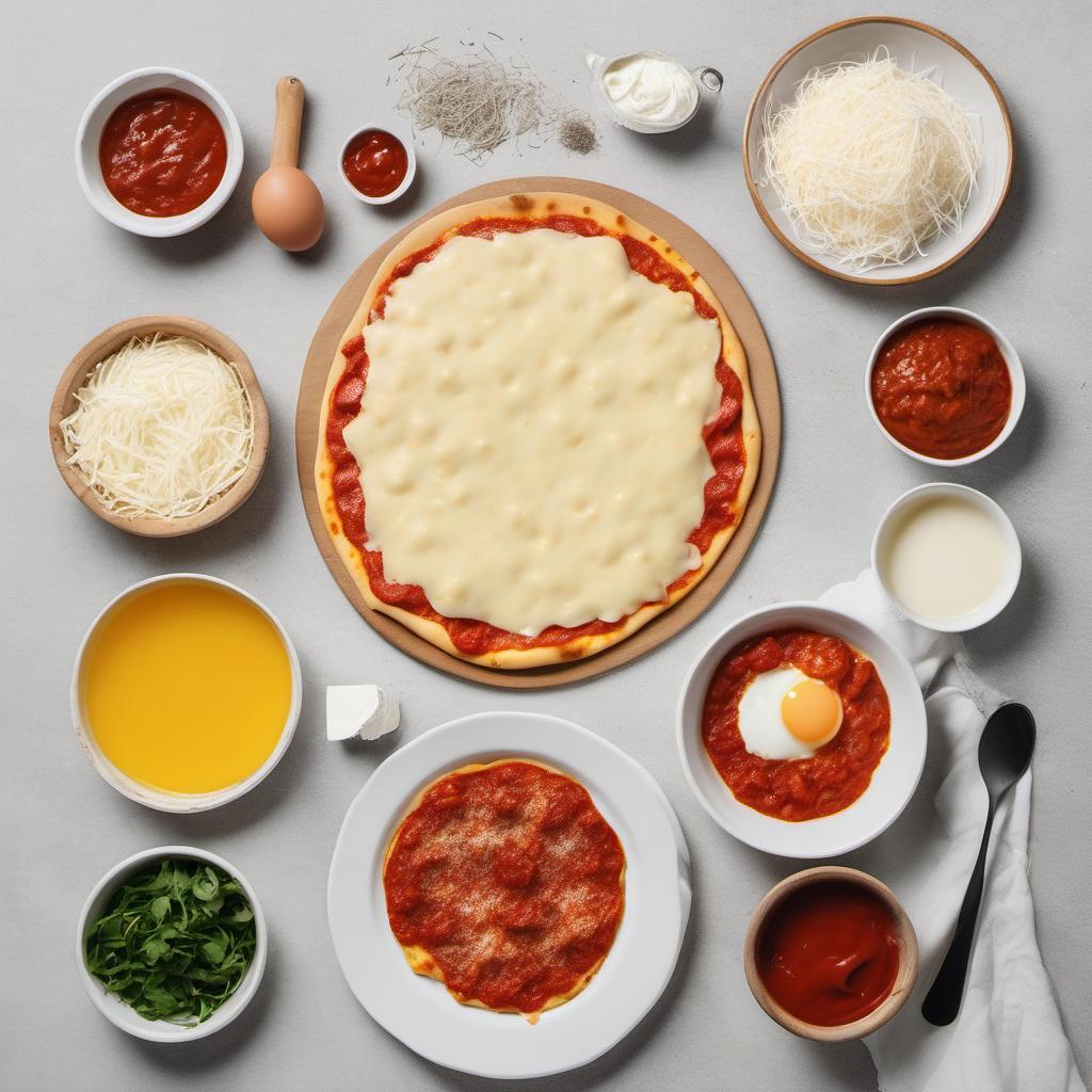 Items needed to answer the question, How do I make an egg-topped pizza. Items include:  Pizza dough  Pizza sauce  Shredded mozzarella cheese  Eggs  Additional pizza toppings