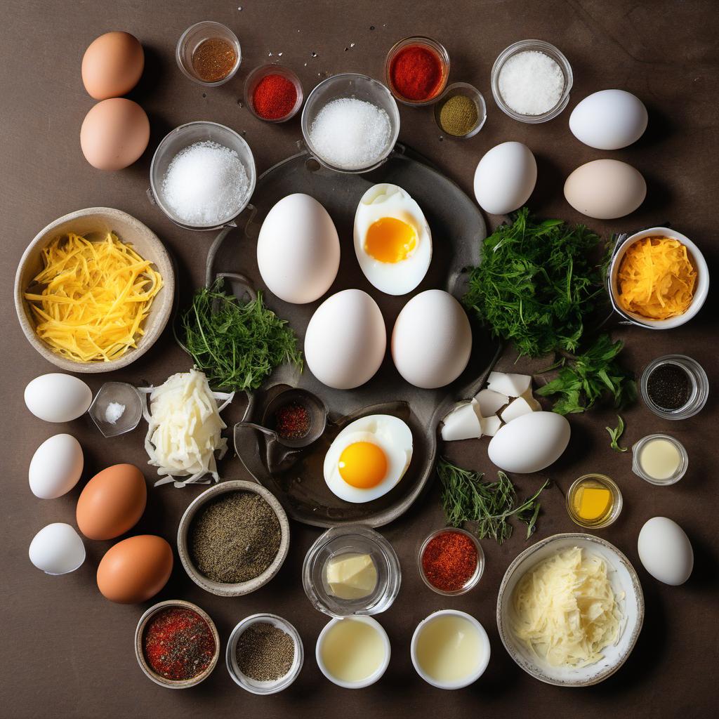 Items needed to answer the question, How do I personalize my Egg Soufflé to my taste. Items include:  Eggs  Salt  Pepper  Milk  Cheese  Vegetables  Meat  Herbs  Other seasonings of your choice