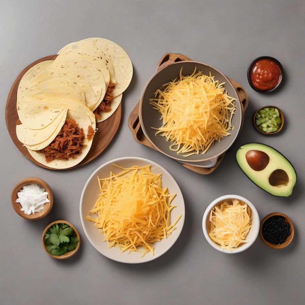Items needed to answer the question, How do I make cheese taco cups. Items include:  Cheese  Taco toppings