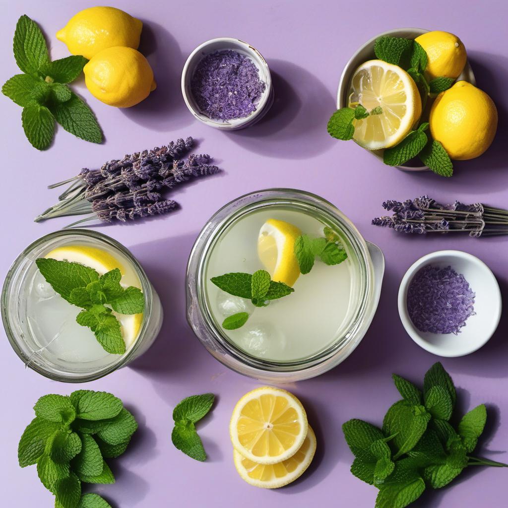 Items needed to answer the question, How do I jazz up my Lavender Infused Lemonade. Items include:  Lemon juice  Lavender-infused simple syrup  Chilled water  Assorted fruits  Fresh mint leaves  Sparkling water or soda  Fresh lavender sprigs