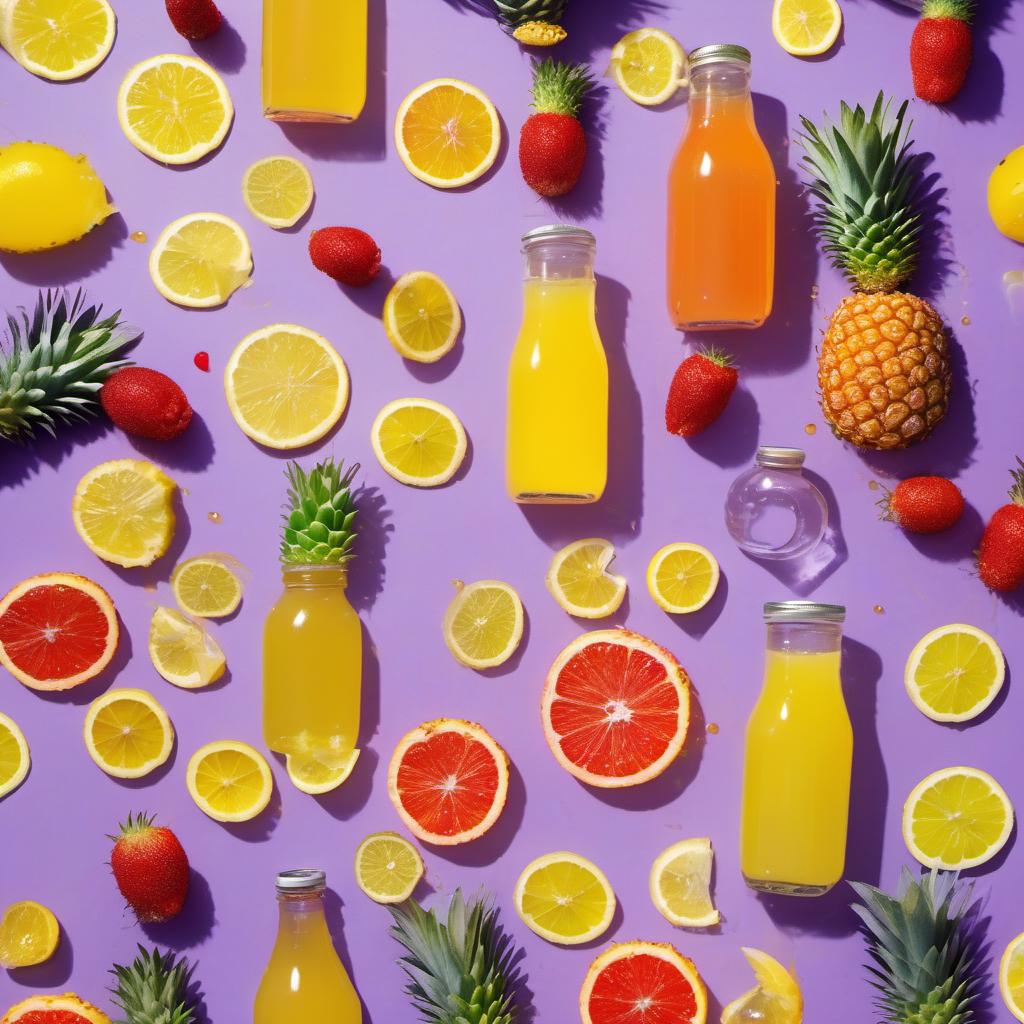 Items needed to answer the question, How do I create a Colorful Unicorn Tea. Items include:  Sparkling water  Pineapple juice  Lemon juice  Honey  Food coloring (red, orange, yellow, green, blue, purple)  Edible glitter