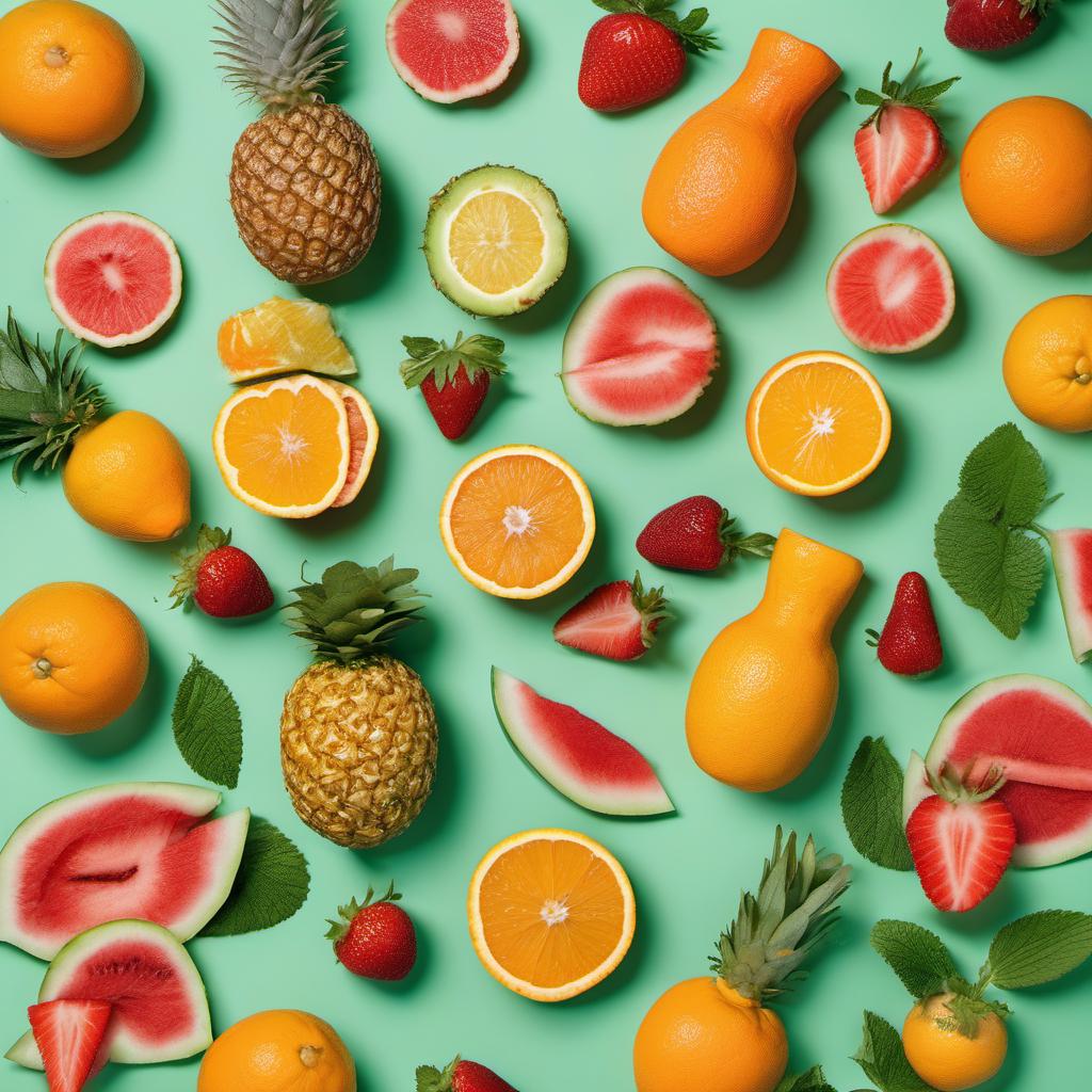Items needed to answer the question, How do I impress my guests with a layered fruit juice extravaganza. Items include:  Fruits  Mint sprigs
