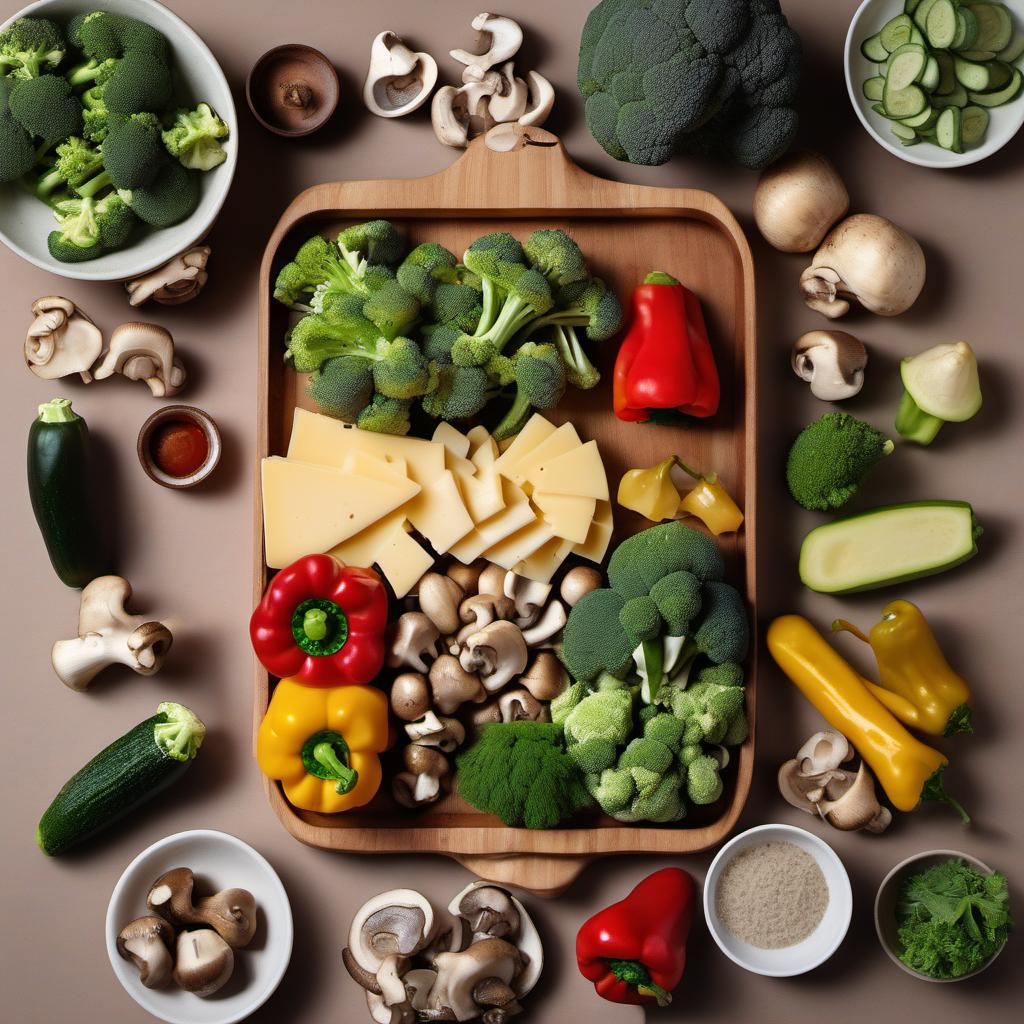 Items needed to answer the question, How do I make Raclette over Vegetables. Items include:  Raclette cheese  Broccoli  Bell peppers  Mushrooms  Zucchini