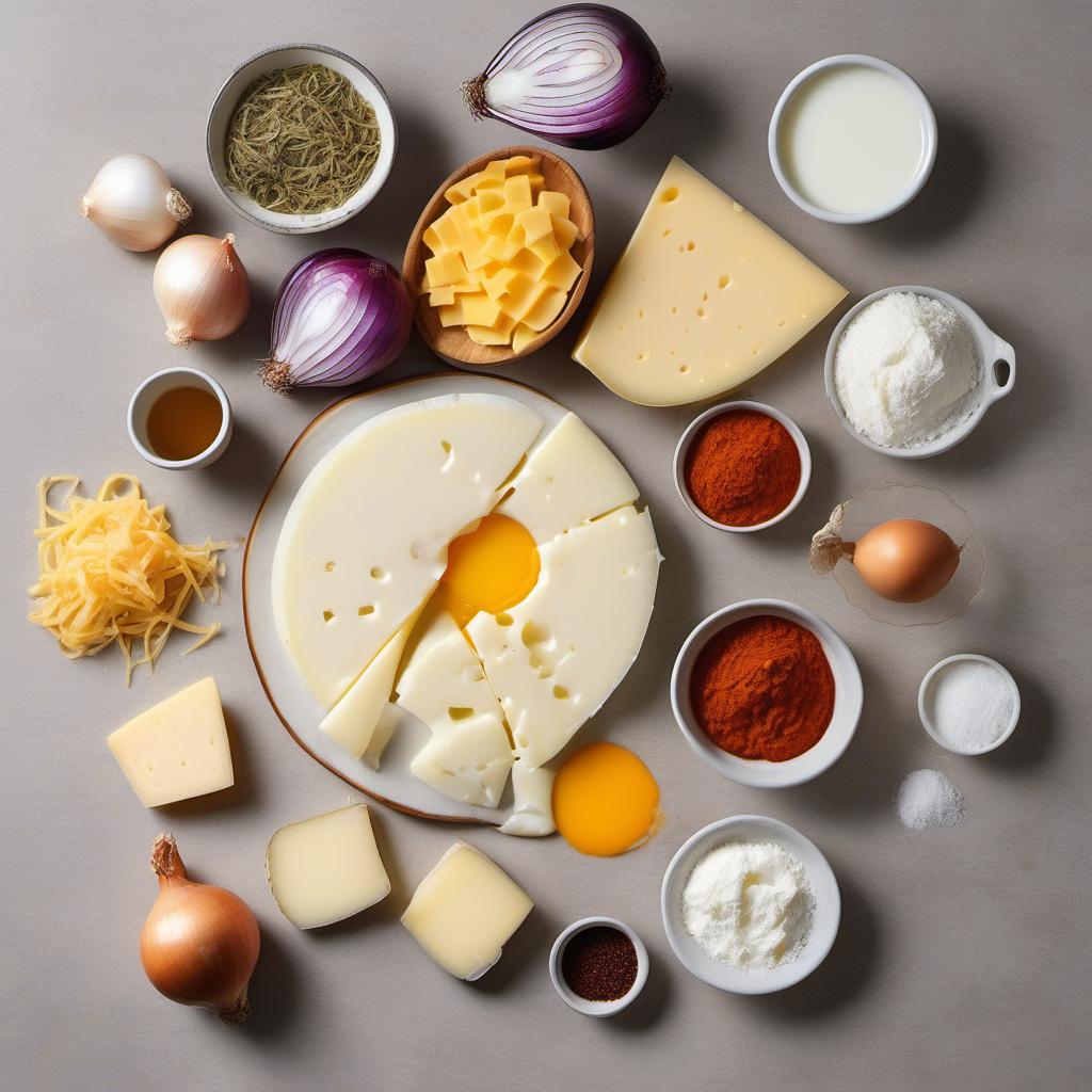 Items needed to answer the question, How do I make a party favorite Cheese-stuffed Blooming Onion. Items include:  Onion  Cheese  Flour  Paprika  Salt  Pepper  Milk  Eggs  Vegetable oil