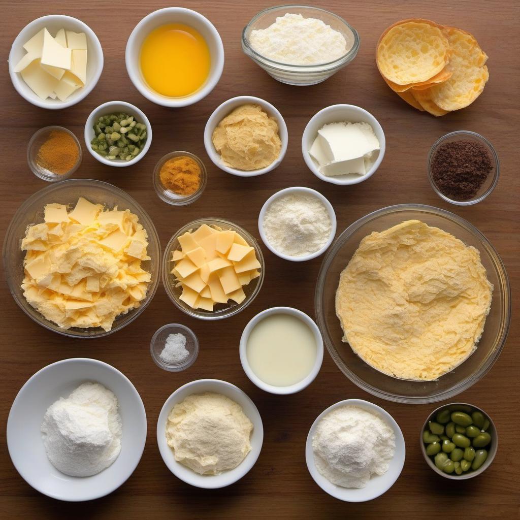 Items needed to answer the question, How do I bake golden Cheese-filled Pretzel Bites. Items include:  All-purpose flour  Salt  Sugar  Active dry yeast  Water  Cheddar cheese  Mozzarella cheese  Jalapeno (optional)  Baking soda  Egg  Coarse salt