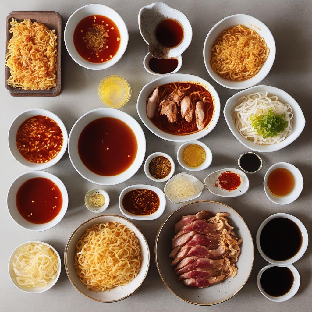Items needed to answer the question, How do I conquer the Spicy Ramen Challenge. Items include:  Instant ramen noodles  Chicken or beef  Chili oil  Hot sauce  Chili flakes  Soy sauce  Water