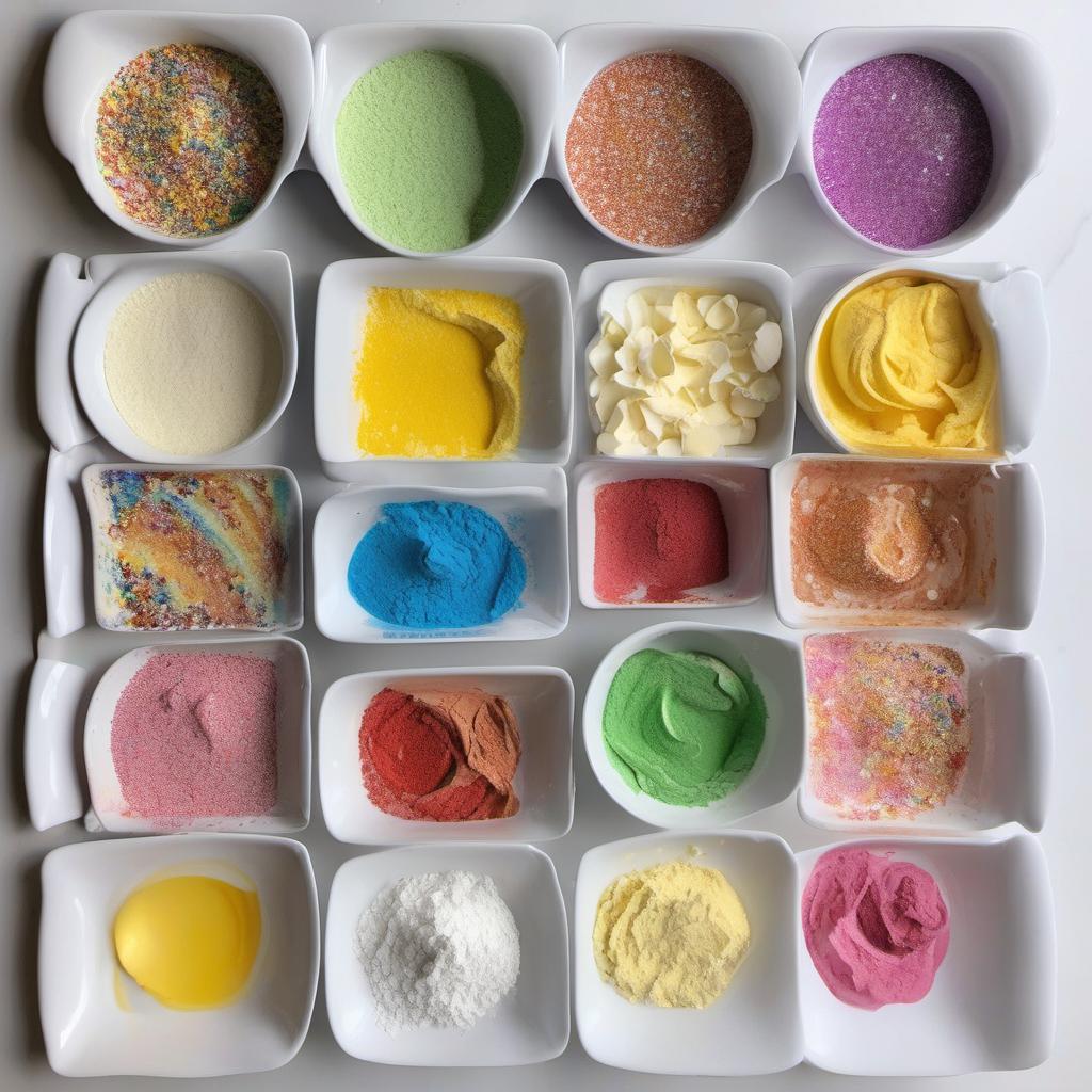 Items needed to answer the question, How do I create rainbow glitter macarons. Items include:  Almond flour  Powdered sugar  Rainbow gel food coloring  Egg whites  Granulated sugar  Butter  Vanilla extract  Rainbow glitter