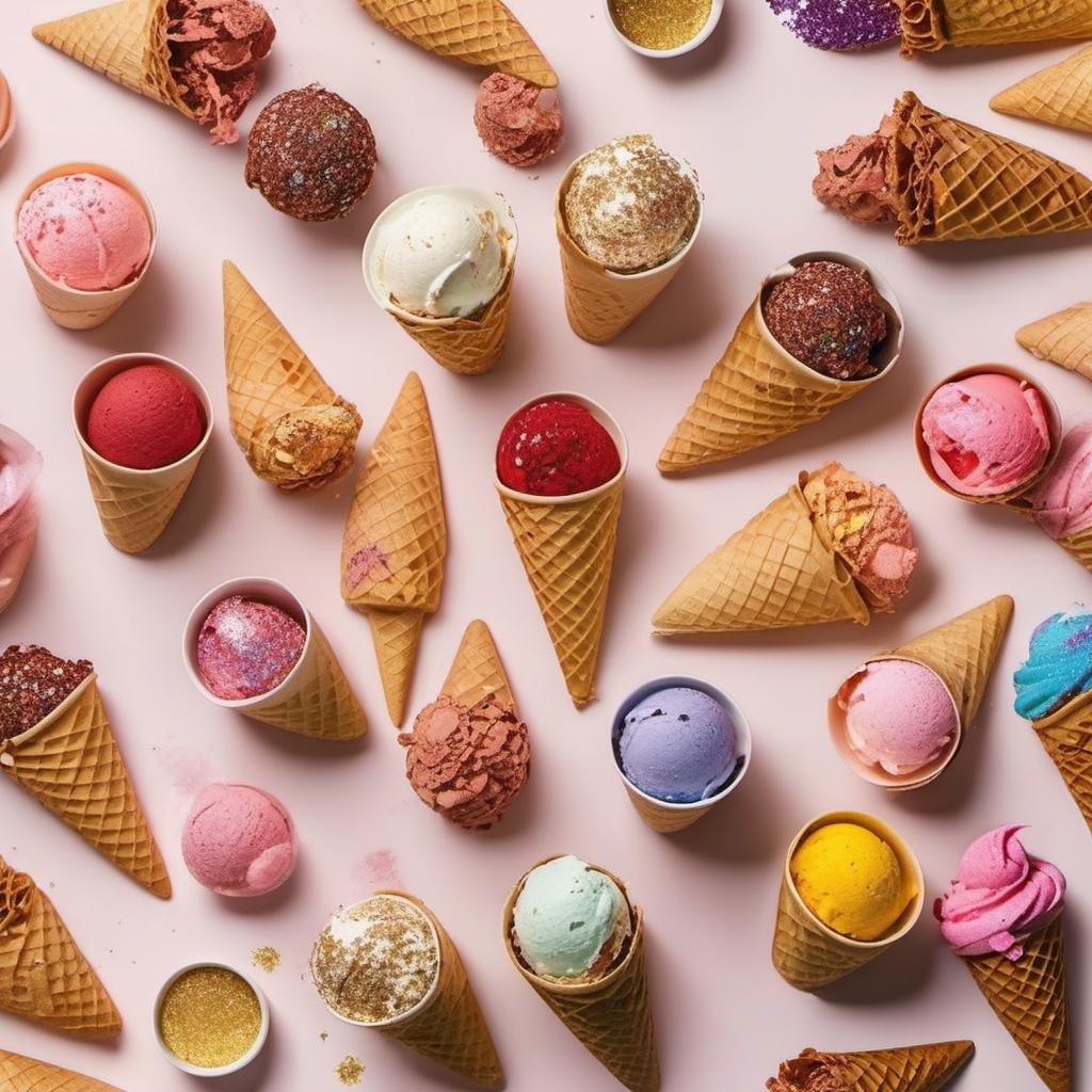 Items needed to answer the question, How do I create DIY Glitter Gelato Cones. Items include:  ice cream cones  gelato  edible glitter  spoon