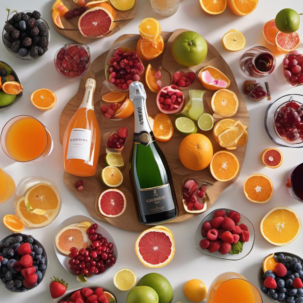 Items needed to answer the question, How do I create a Mimosa Bar for Brunch. Items include:  Champagne  Assorted Fruit Juices (e.g., orange, grapefruit, cranberry)  Fresh Fruit Slices (e.g., orange, lime, strawberry)  Champagne Flutes or Stemless Wine Glasses  Ice Buckets or Coolers  Spoons or Small Stirrers