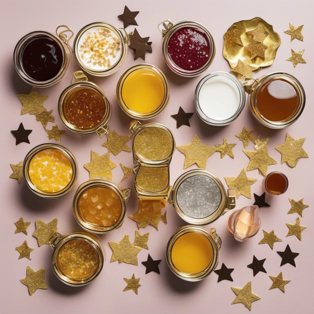 Items needed to answer the question, How do I throw a Starry Night Latte party. Items include:  Star-shaped lanterns  Flavored syrups  Edible shimmer or glitter  Edible gold or silver stars  Selection of snacks  Syrups, whipped cream, sprinkles, and edible glitter for DIY latte bar