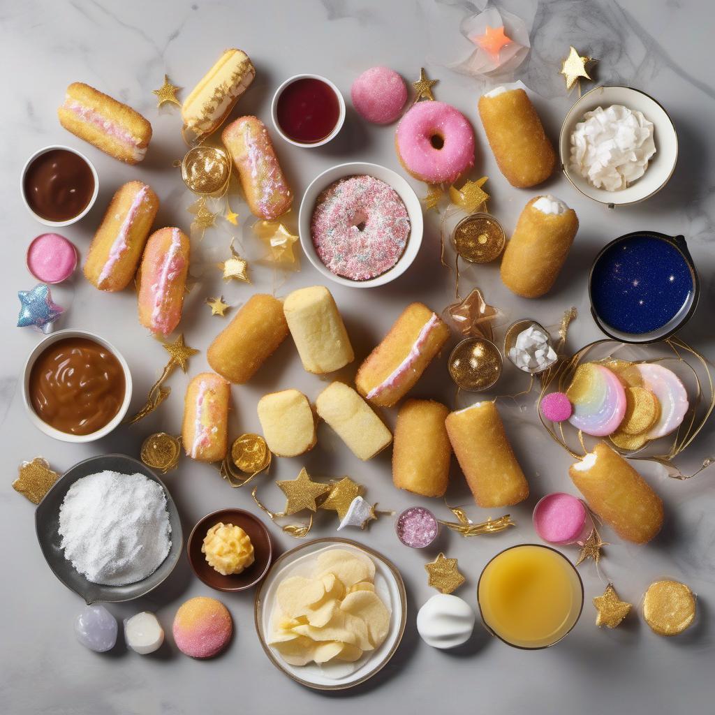 Items needed to answer the question, How do I throw a Star-studded Twinkies party. Items include:  Celestial decorations  Twinkies  Star-shaped platters  Fairy lights  Cosmic props for photo booth  Ingredients for Twinkie cocktail  Star-shaped appetizers and galaxy-inspired treats ingredients