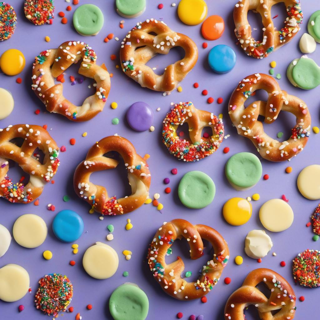 Items needed to answer the question, How do I create rainbow-colored Unicorn Horn Pretzel Sticks. Items include:  Pretzel Rods  White Chocolate Chips  Food Coloring  Assorted Sprinkles