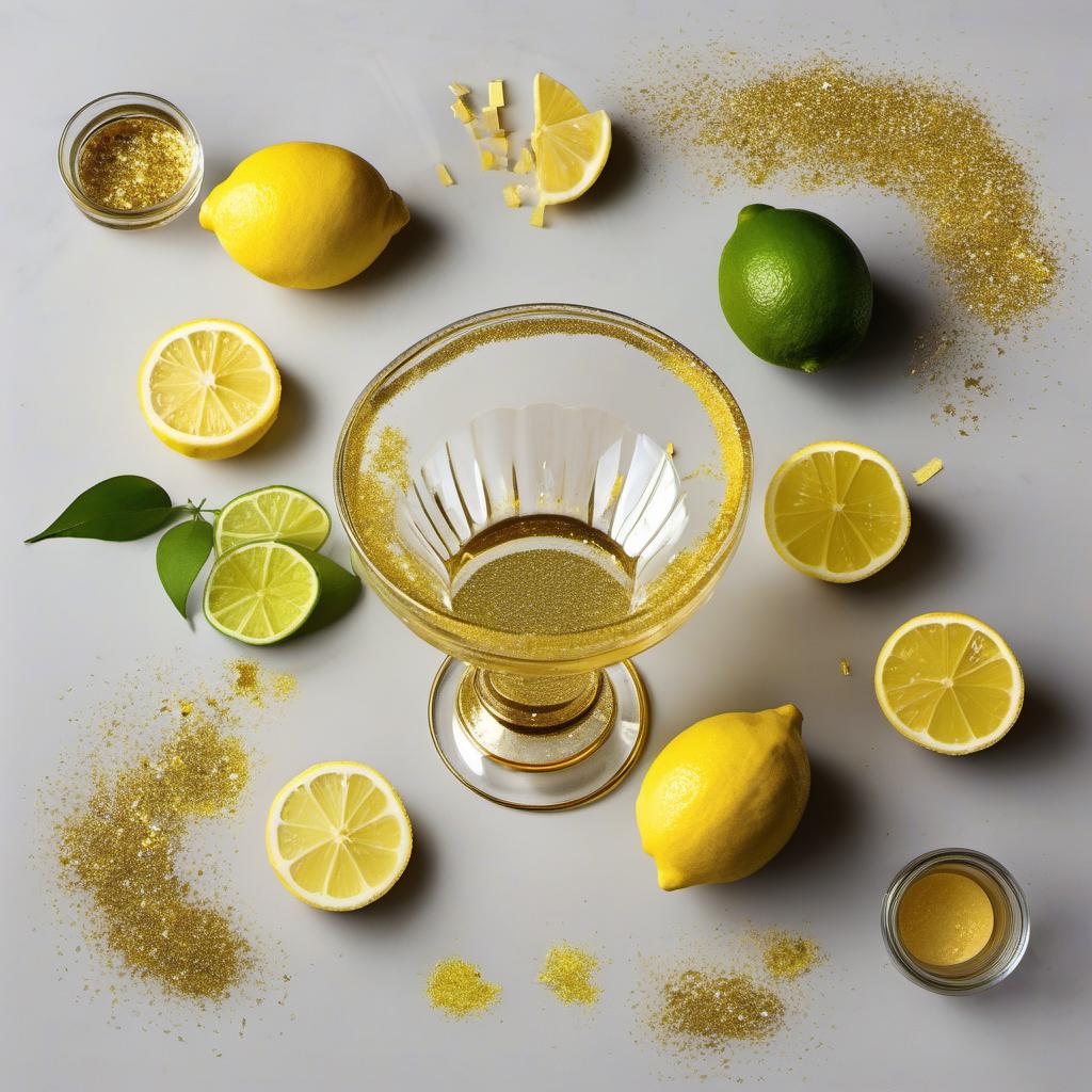 Items needed to answer the question, How do I garnish a Kings Chalice Champagne Cocktail. Items include:  Chalice Glass  Sugar  Lemon or Lime Zest  Edible Gold Glitter