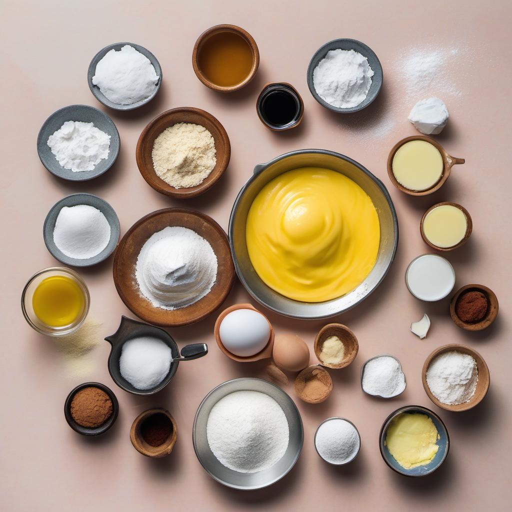Items needed to answer the question, How do I make magical Palace Marble Cakes. Items include:  all-purpose flour  baking powder  salt  butter  sugar  eggs  vanilla extract  food coloring  powdered sugar