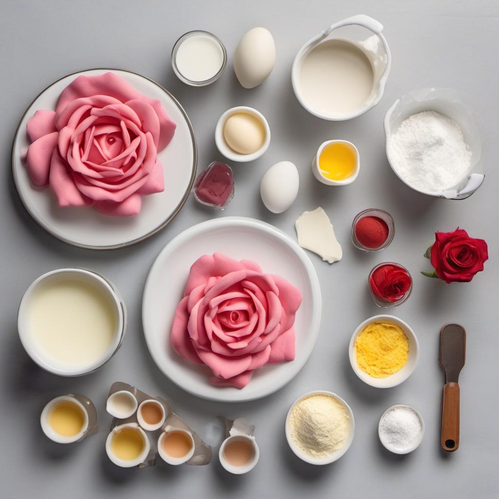 Items needed to answer the question, How do I decorate Victorian Tea Cakes with Edible Roses. Items include:  Gum Paste  Butter  Sugar  Eggs  Flour  Milk  Granulated Sugar  Water