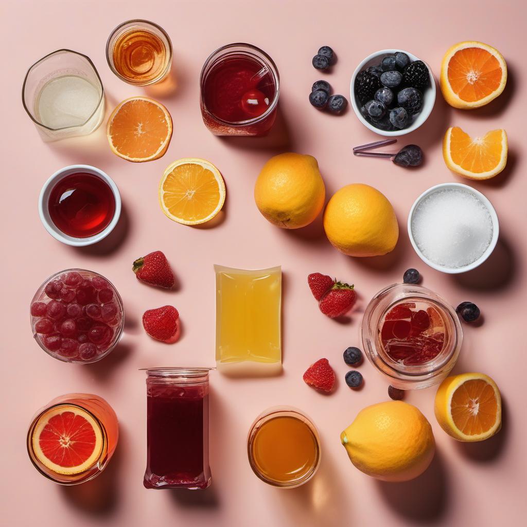 Items needed to answer the question, How do I make Dewdrop Jelly Sweets. Items include:  Gelatin  Water  Fruit juice  Sugar  Extract or flavoring