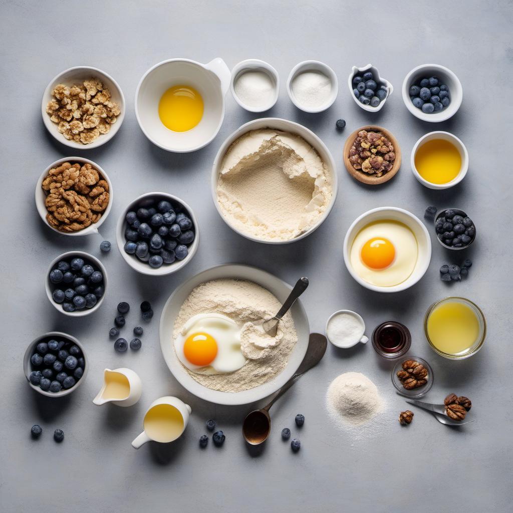 Items needed to answer the question, How do I bake Minotaur Maze Muffins that are simply magical. Items include:  all-purpose flour  sugar  baking powder  salt  butter  eggs  vanilla extract  milk  fresh blueberries  chopped walnuts