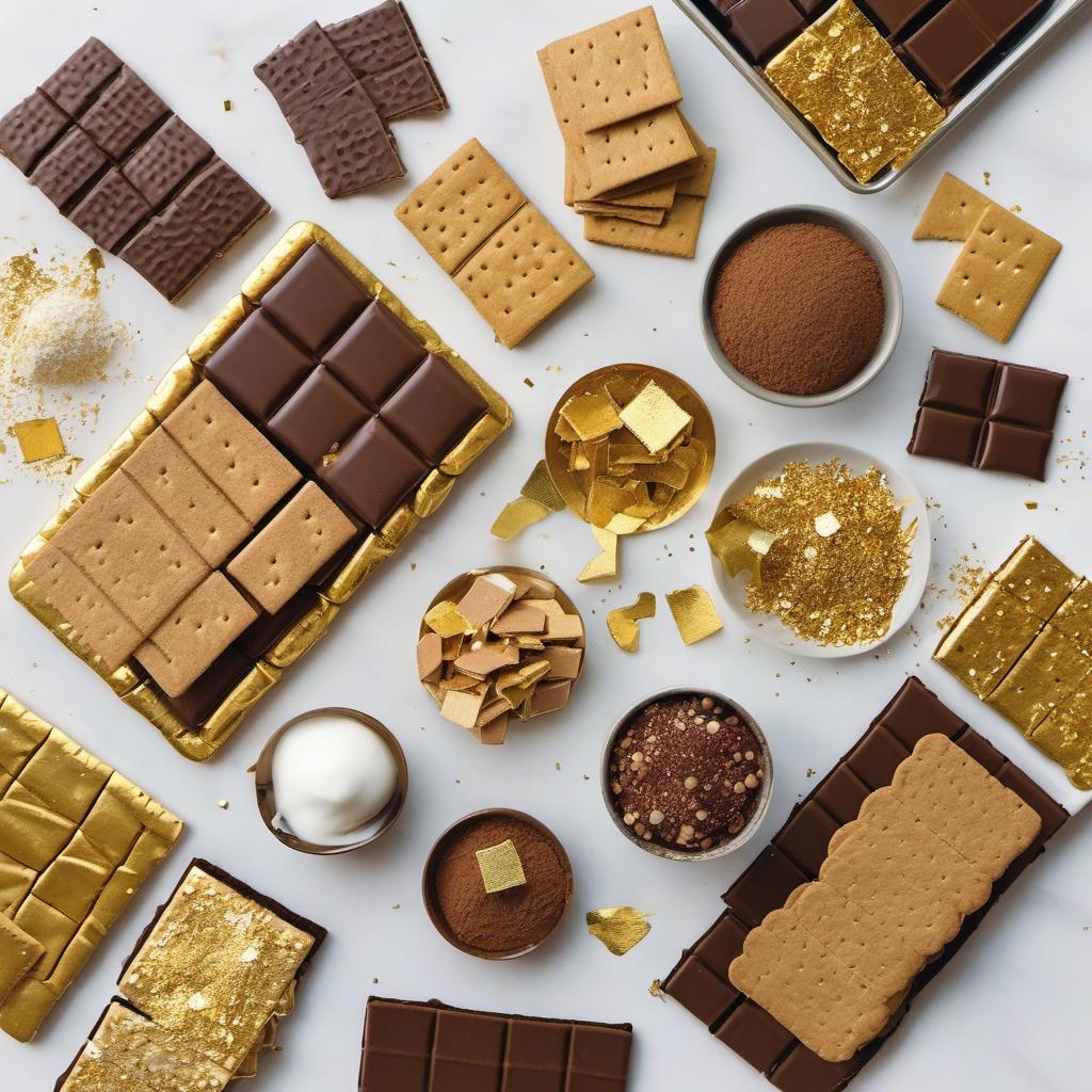 Items needed to answer the question, How do I decorate Griffin Gold-Dusted Grahams. Items include:  Graham crackers  Chocolate  Edible gold dust  Toppings